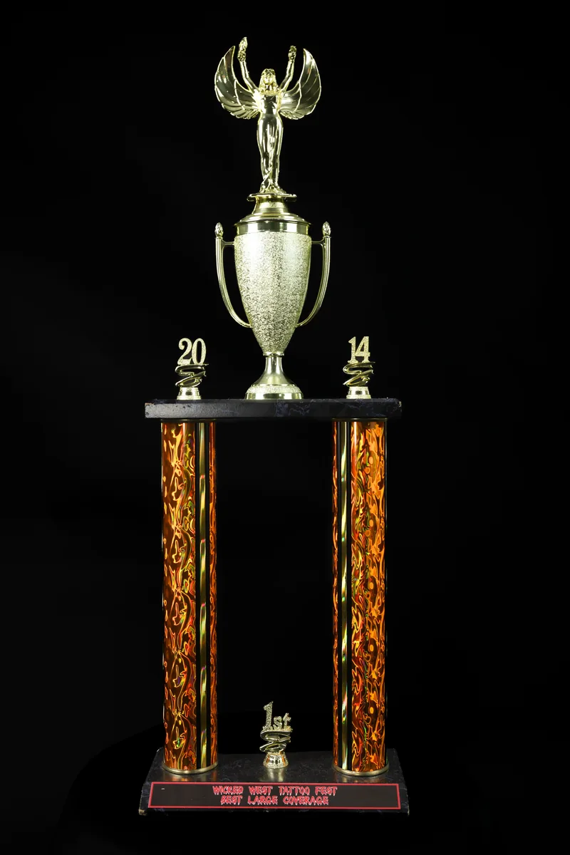 1st Place — Best Large Coverage trophy — Wicked West Tattoo Fest, 2014