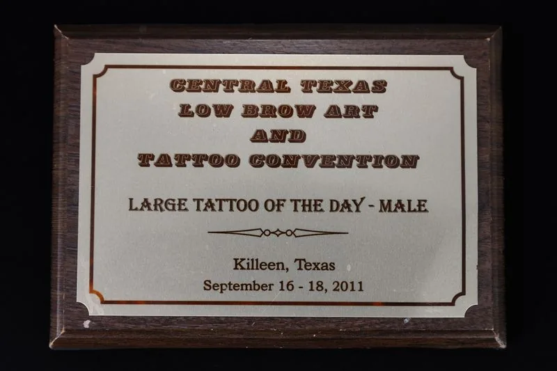 Large Tattoo of the Day — Male trophy — Central Texas Low Brow Art and Tattoo Convention, 2011