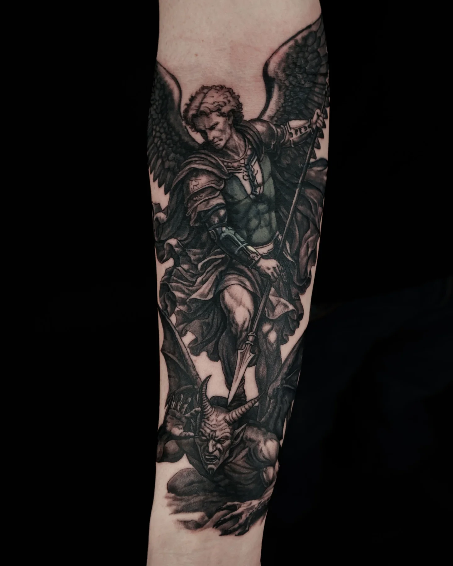 Black and grey warrior tattoo by Brian Pittman